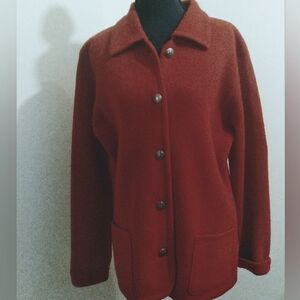 Norstrom Red 100% Woo Chunkyl Long Line Cardigan Coat Silver Buttons Small